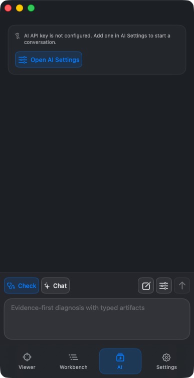 Narrow-shell AI: no API key configured, Send unavailable