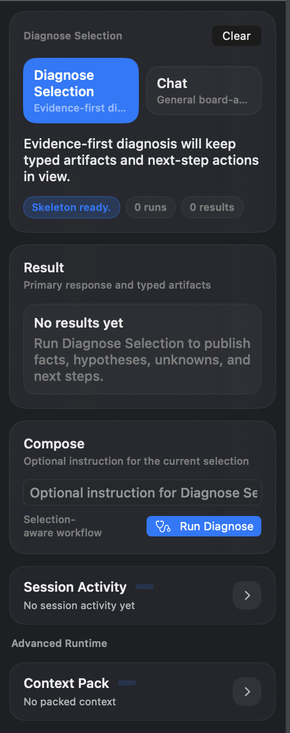 AI panel with diagnose selection workflow