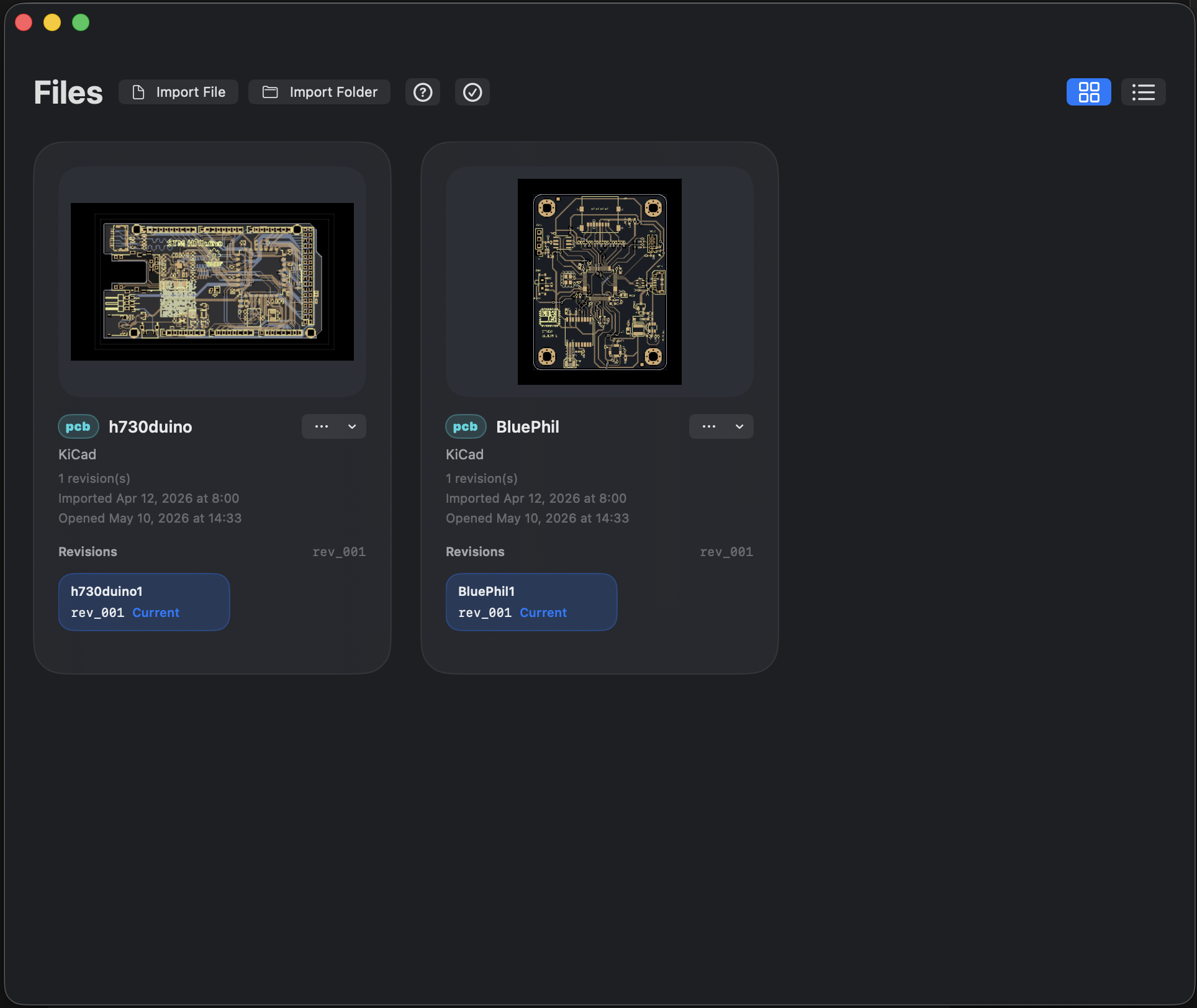 Library grid with bundled sample boards
