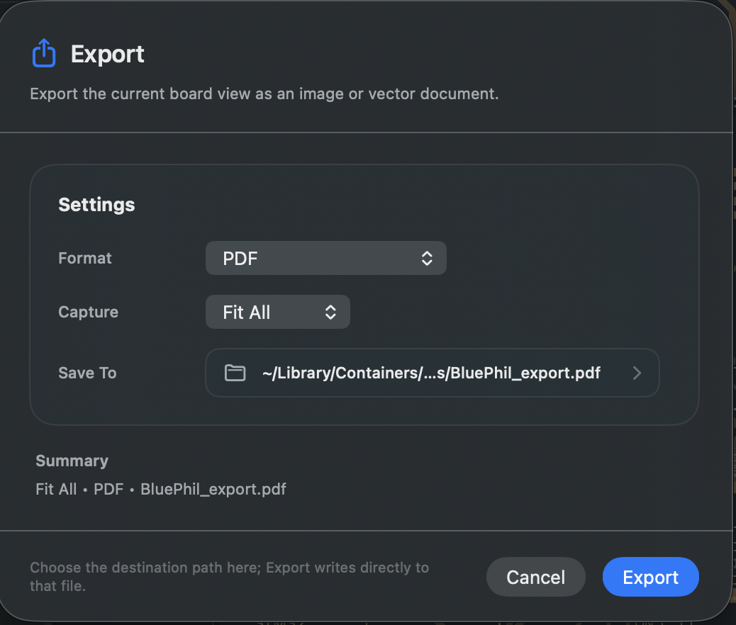Export save location and file access