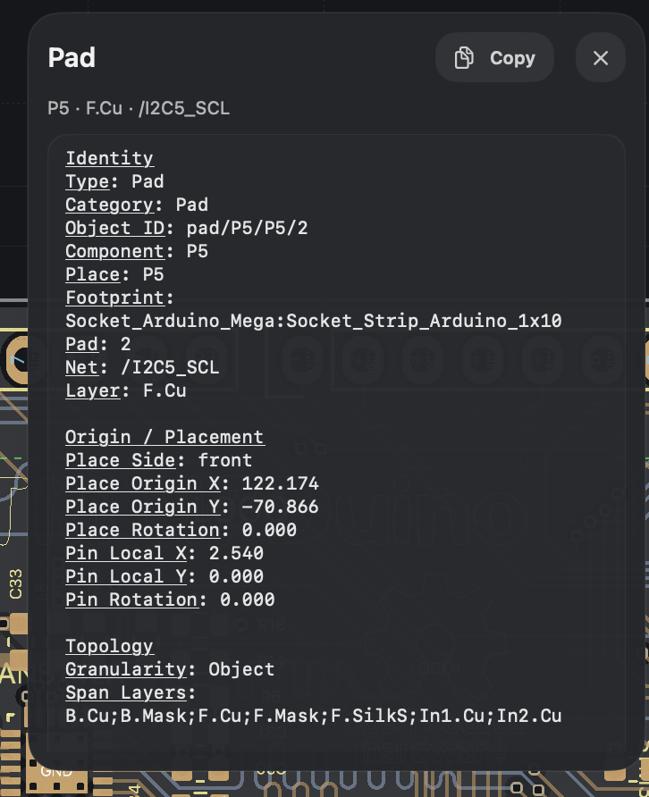 Picked object information card