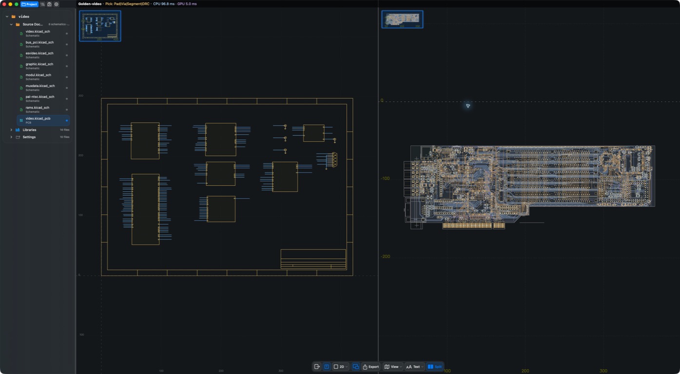 Project source tree with PCB / schematic dual canvases