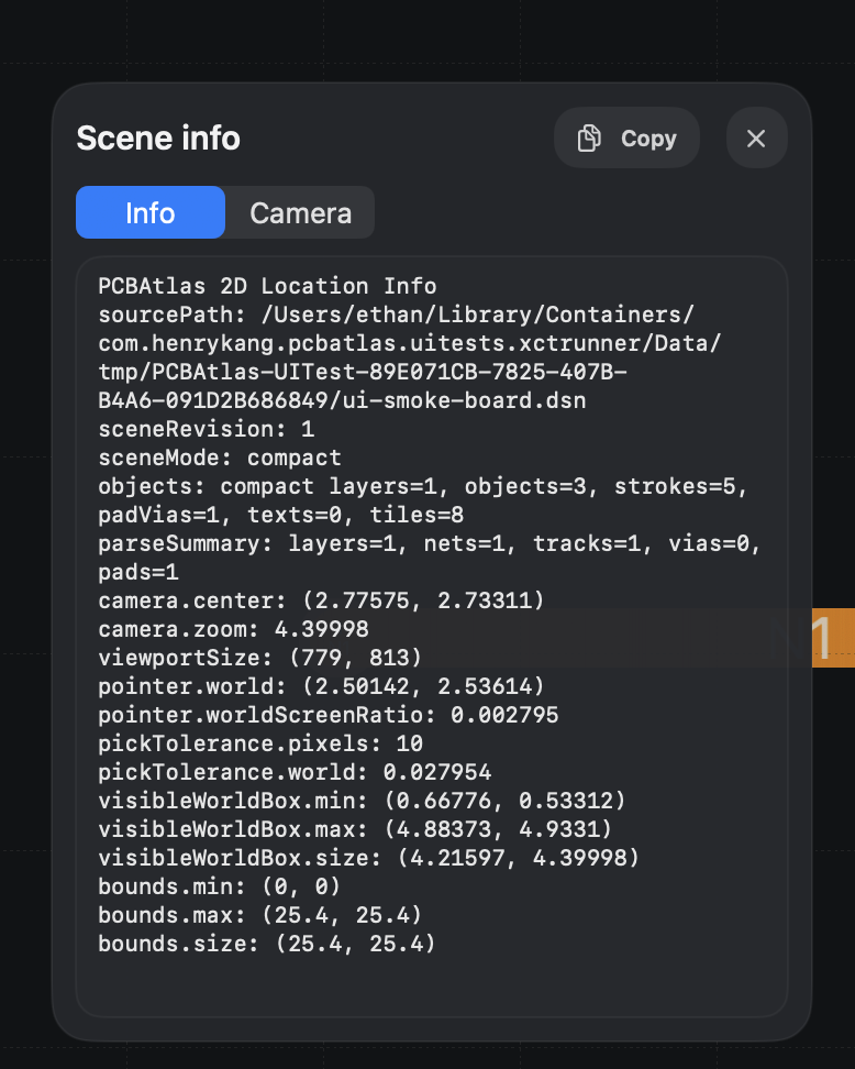 Scene info card Info tab
