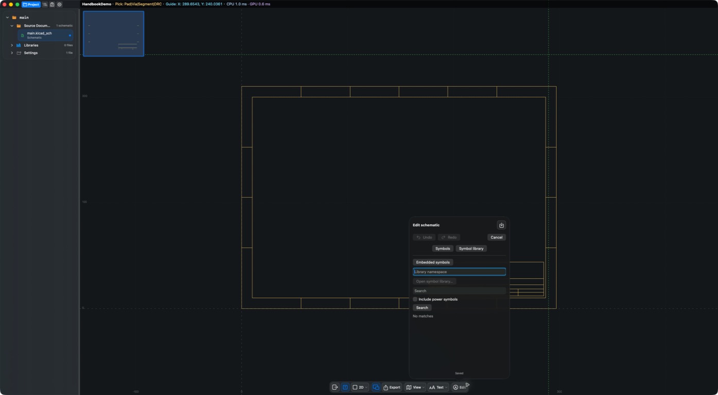 Symbol library entry in wide-shell Edit schematic