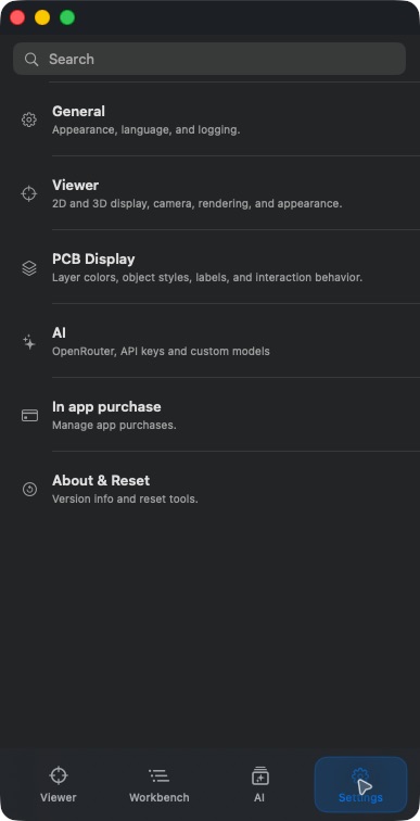 Narrow-shell settings categories