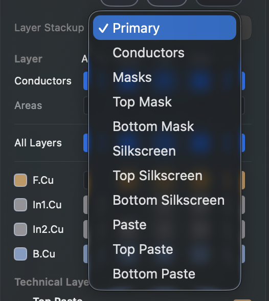 Layer stackup selector