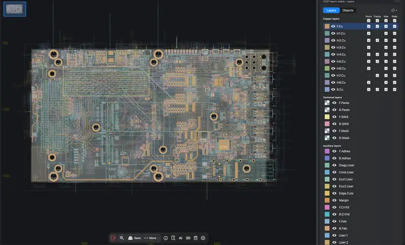 See the whole board and its layers — PCBAtlas, Mac · 2D