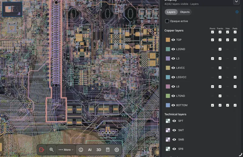 Explore a large multilayer board — PCBAtlas, iPad · 2D